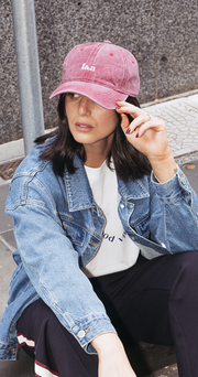 Gigi Washed Denim Cap - Burgundy