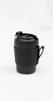 Reusable Cup 8oz with Leather Sleeve - Coal & Black