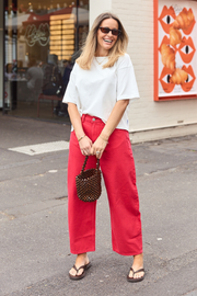 Lola Cropped Barrel Jean - Poppy