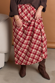 Loretta Skirt - Cream Wine Check