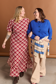 Loretta Dress - Cream Wine Check