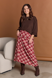 Loretta Skirt - Cream Wine Check