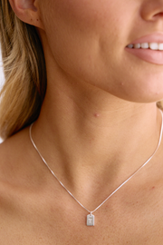 Initial Tag Charm Necklace - Silver