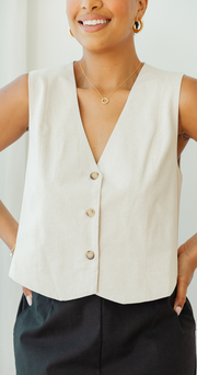 Carrie Linen Blend Vest - Cream
