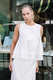 Daphne Embroidered Tank - Cream