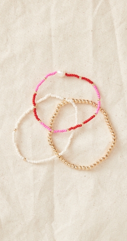Bora Bora Bracelet Set – Pink, Red & Gold 