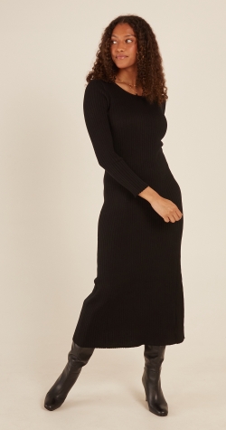 Lacey Ribbed Dress - Black