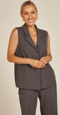 Grey outlet sleeveless blazer