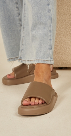 Thea Slide - Taupe Leather