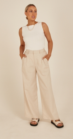 Carrie Linen Blend Cropped Pant - Cream