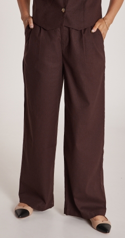 Carrie Linen Blend Pant - Chocolate