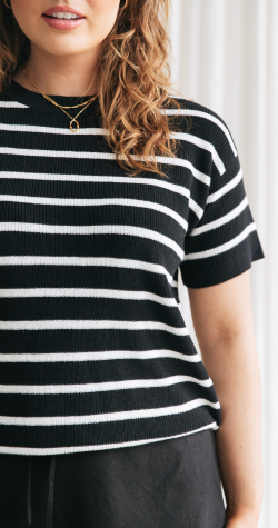 Jasper Knitted Tee - Black White Stripe