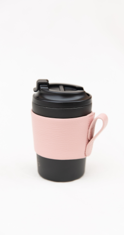 Reusable Cup 8oz with Leather Sleeve - Coal & Pink