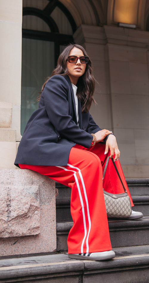 Red and white striped wide leg pants shop