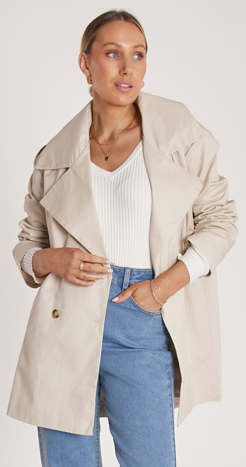 Lonnie Swing Trench in Stone Feather and Noise