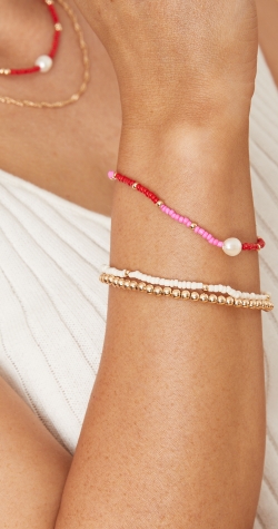 Bora Bora Bracelet Set – Pink, Red & Gold 