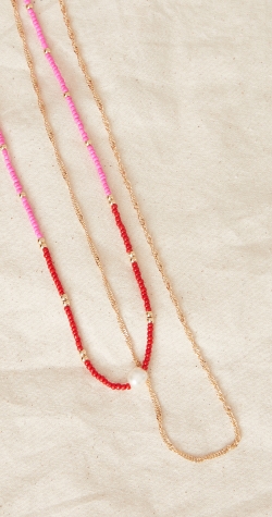 Bora Bora Necklace Set – Pink, Red & Gold 